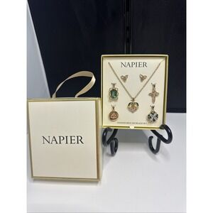 New Box Napier Gold Tone 5 Piece St. Patrick's Day Charm Necklace & Earring‎ Set